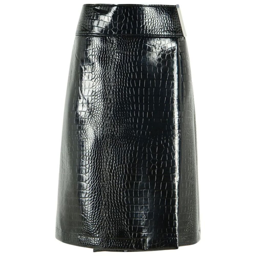 Sportmax Longuette Skirt In Black Crocodile Print Vinyl Women